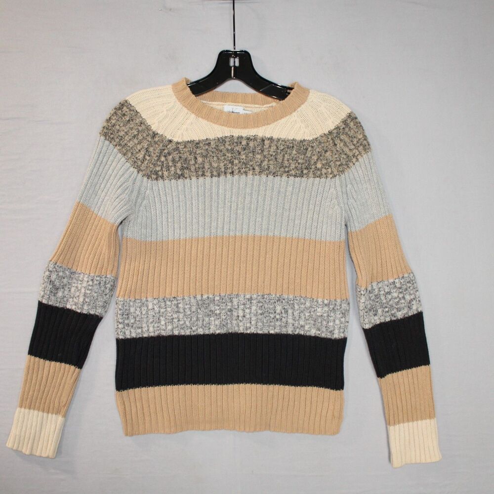 Calvin Klein Women’s Long Sleeve Knit Sweater Striped Multi Color Small Ribbed